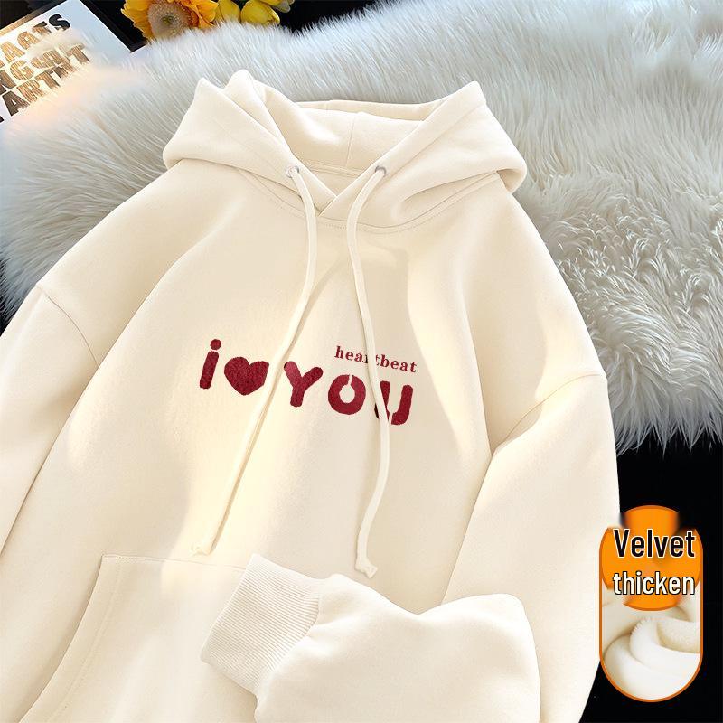 Women's Korean-Style Fleece-Lined Hoodie - Milky Fufu, Loose Fit, Skin-Whitening Effect, Ideal for Autumn/Winter