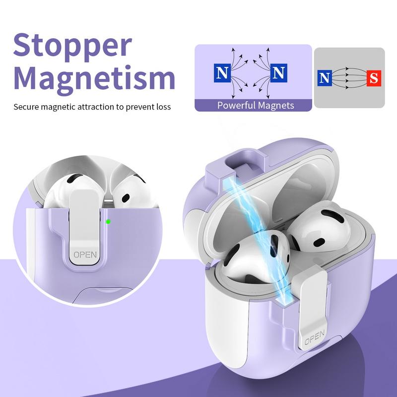 For Airpods 4 Case Magnet Security Lock Cover With Lanyard Full Body Protection Shockproof Earphone Charging Box For Airpods Pro 3 2