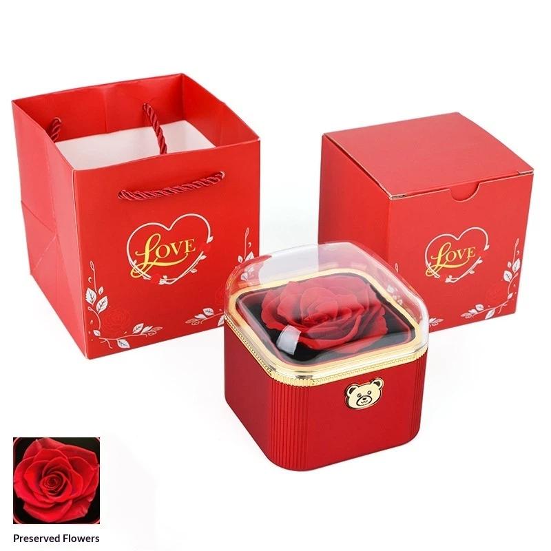 Fashion Cute Flip Necklace Box Romantic Dustproof Rotating Rose Box Automatic Plastic Necklace Storage Case Birthday