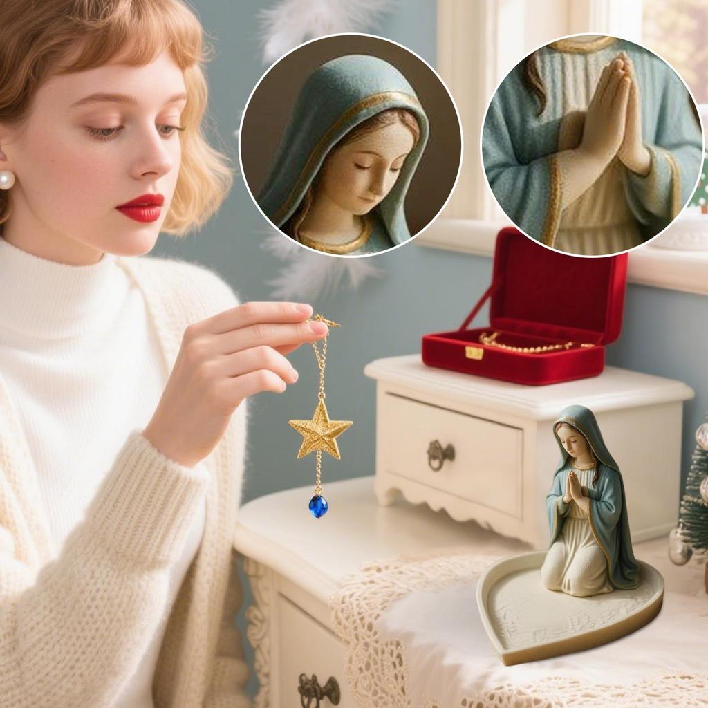 Virgin Mary Rosary Holder Statue Resin Blessed Mother Statue Holy Mother Figure Catholic Gifts for Women Religious Home Decor