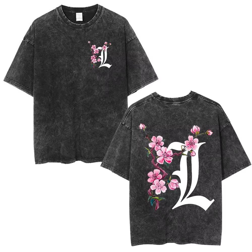 2026 Summer Hot Sale Vintage Washed Anime Death Note Graphic T Shirts Men Women Vintage Hip Hop Streetwear Oversized Tshirt