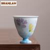 80ML Hand Drawn Galsang Flower High Footed Teacup Handmade Tea Bowl Teacup Meditation Cup Jianzhan Master Cups Cafes Ornaments