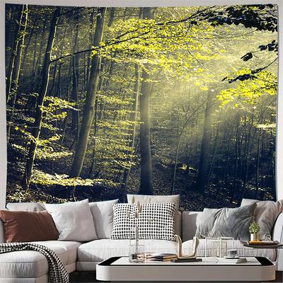 Tapisserie murale forêt, décoration boisée, style vintage, paysage, art mural, décoration intérieure, chambre à coucher, salon