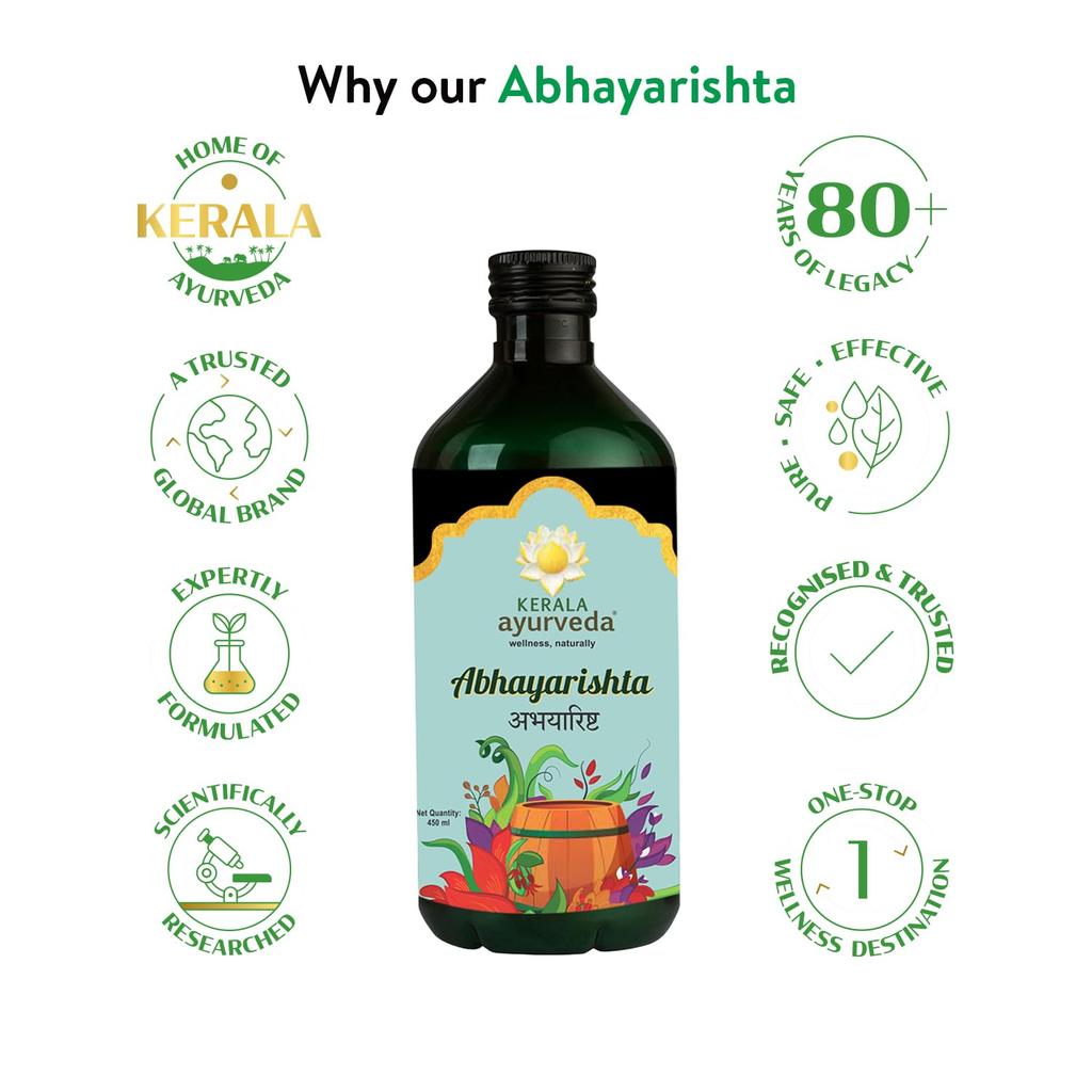 Kerala Ayurveda Abhayarishta 450ml Pack of 1 | Natural Ayurvedic Laxative for Bowel Health and Colon Cleanser