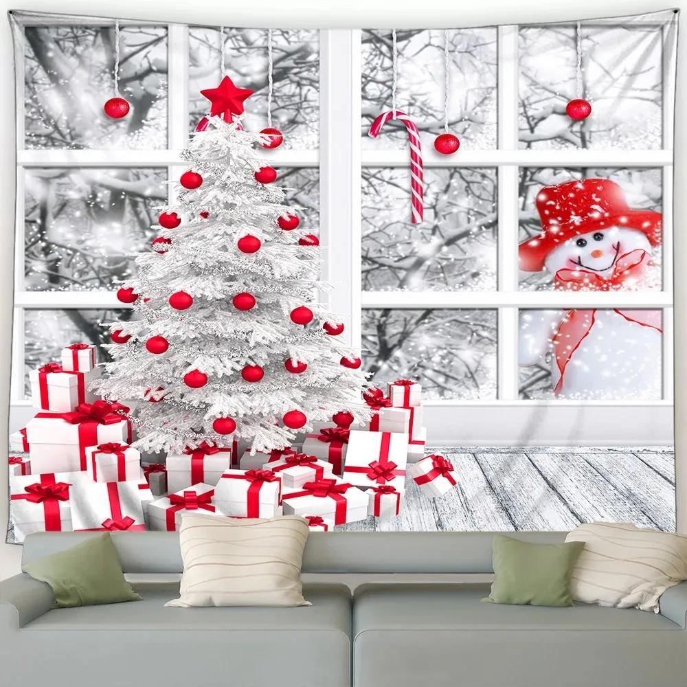 Christmas Cute Snowman Christmas Tree Tapestry Bedroom Living Room Home Christmas Decoration Tapestry
