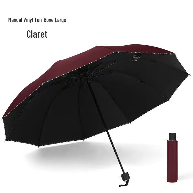 Extra Large Dual-Use Umbrella for Men and Women: Manual Three-Fold Design with Reinforced Black Glue for Rain or Shine Protection.