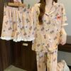 Lotus Leaf Edge Cute Cartoon Short-sleeved Pajamas Women's Summer New Thin Comfortable Loungewear Three-piece Set