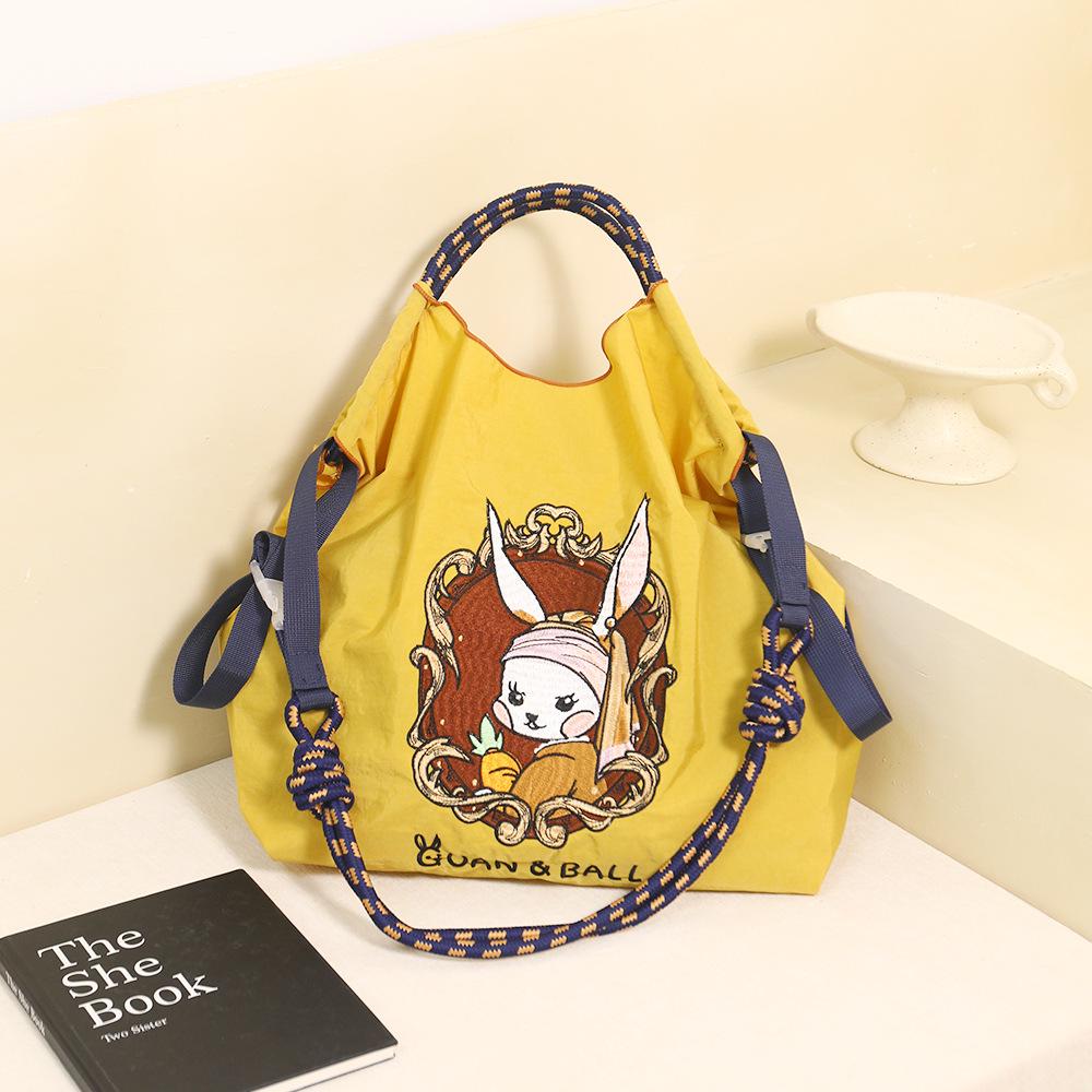 Japanese Style Handmade Waterproof Nylon Canvas Bag with Embroidered Patterns, Large Capacity