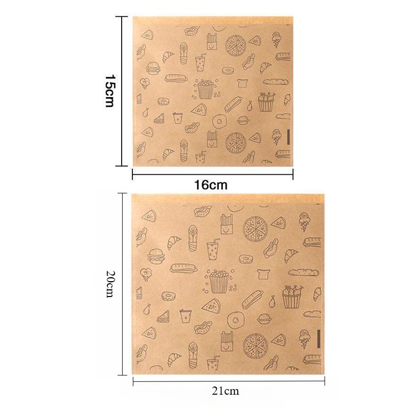 50PCS Greaseproof Paper Bag, Kraft Paper Bag, Food Packaging Bag, Disposable Packaging Baking Paper Kitchen Accessories
