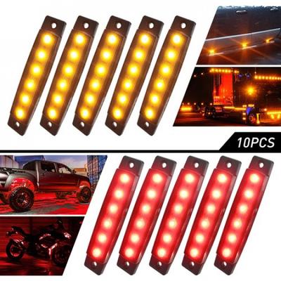 10x Marker Lights Side 6-LED Truck Trailer Clearance Amber Light Red Waterproof