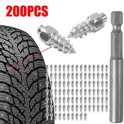 Winter Ready Pack of Tire Studs with Tool Totaling To 200 Pcs Size 4x12 Mm