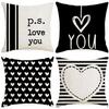 Valentine's Day Pillow Case Line Printed Letter Striped Love Pillow Festive Decorative Cushion Cover