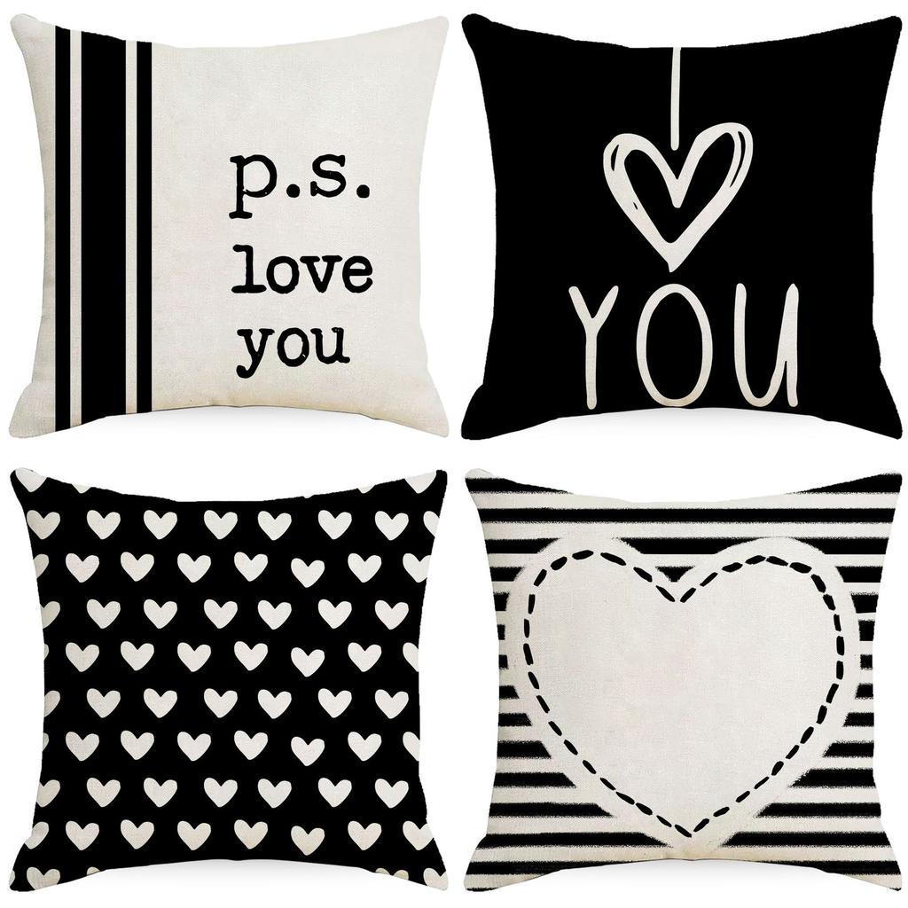 Valentine'S Day Pillow Case Line Printed Letter Striped Love Pillow Festive Decorative Cushion Cover Premium Durable
