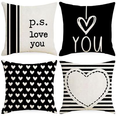 Valentine's Day Pillow Case Line Printed Letter Striped Love Pillow Festive Decorative Cushion Cover