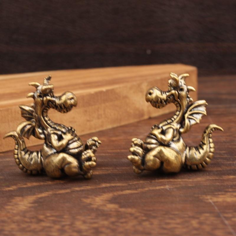 Cute Vintage Brass Dragon Figurine Cartoon Style Solid Durable Decorative Piece for Home Office Gift Use