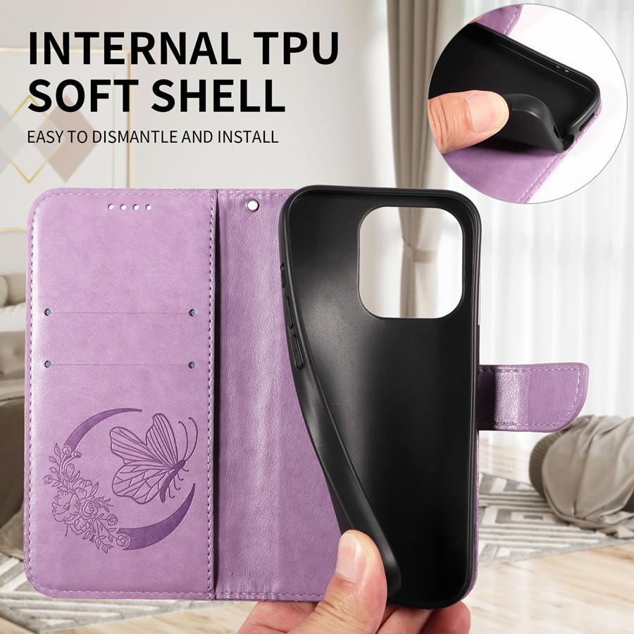 Embossed Butterfly Leather Phone Case for Motorola Moto G15 G35 G55 G75 G85 G24 G34 G54 G32 G73 G13 Edge 50 Card Slots Wallet Case with Strap