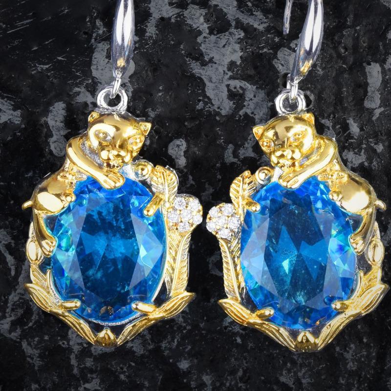 

BELLA BOX Комплект ожерелья Heavy Industry Topa Blue Leopard с двухцветным золотым гальваническим кулоном, серьгами-гвоздиками с синими бриллиантами, красочным кольцом Treasure No.3 синий