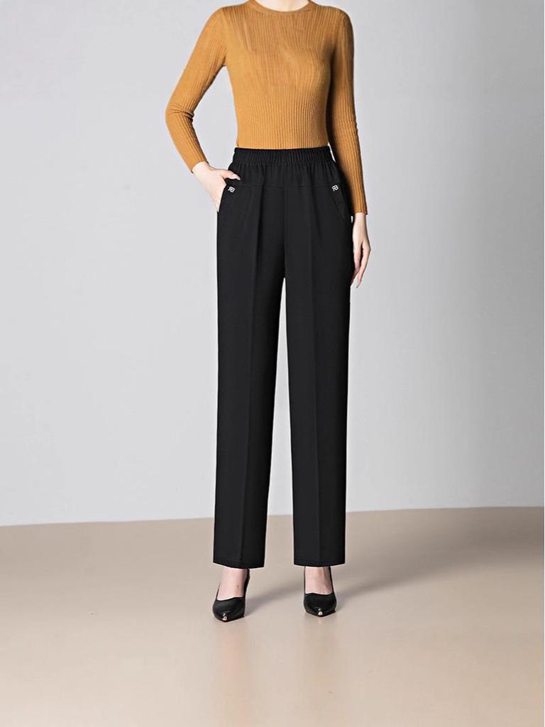 Spring & Autumn Casual Elastic Waist Pants for Middle-Aged Women - Solid Color, Comfortable, Leg-Lengthening Design