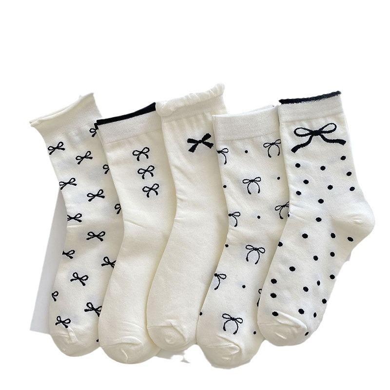 Korean Style Bowknot Ladies Mid-Calf Piled Socks for Autumn and Winter