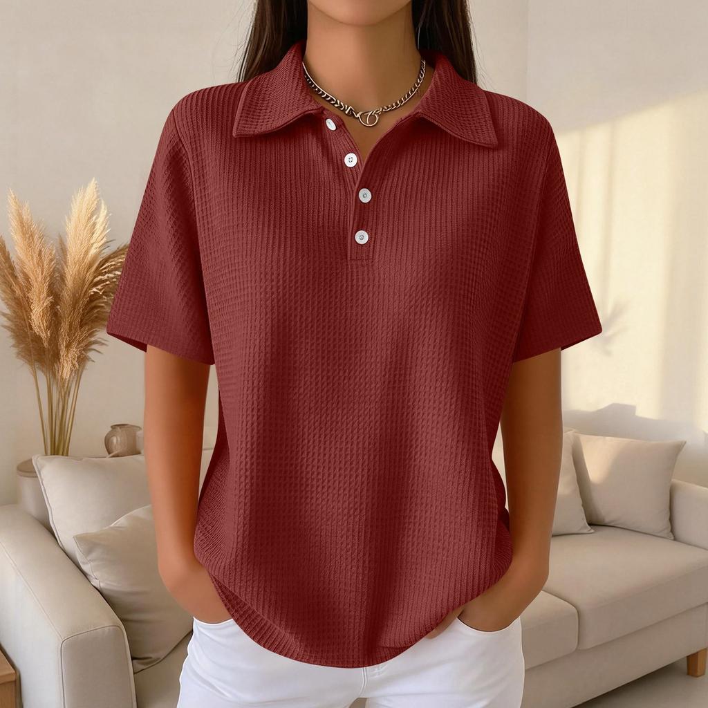 Damenmode Lässig Revers Kurzarm Farbe Hemd Damen Up Tops