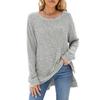 Women's Round Neck Long Sleeve Knit Top Loose Fit Commuter Style Brushed Ribbed Split Hem Casual Pullover Tunic Top