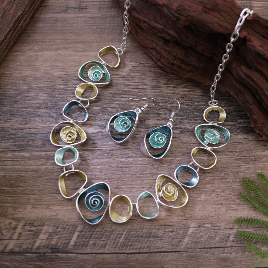 New Color Painting Oil Hollow Flower Earrings Necklace Set, Women's Fashion High-end Flower Necklace