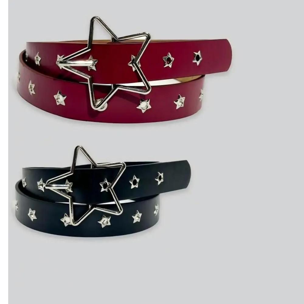 Punk Style Star Buckle Decorative Belt with Multiple Holes Small Star Shaped Eyes Multifunctional Belt Vintage Rivet Waist Belt