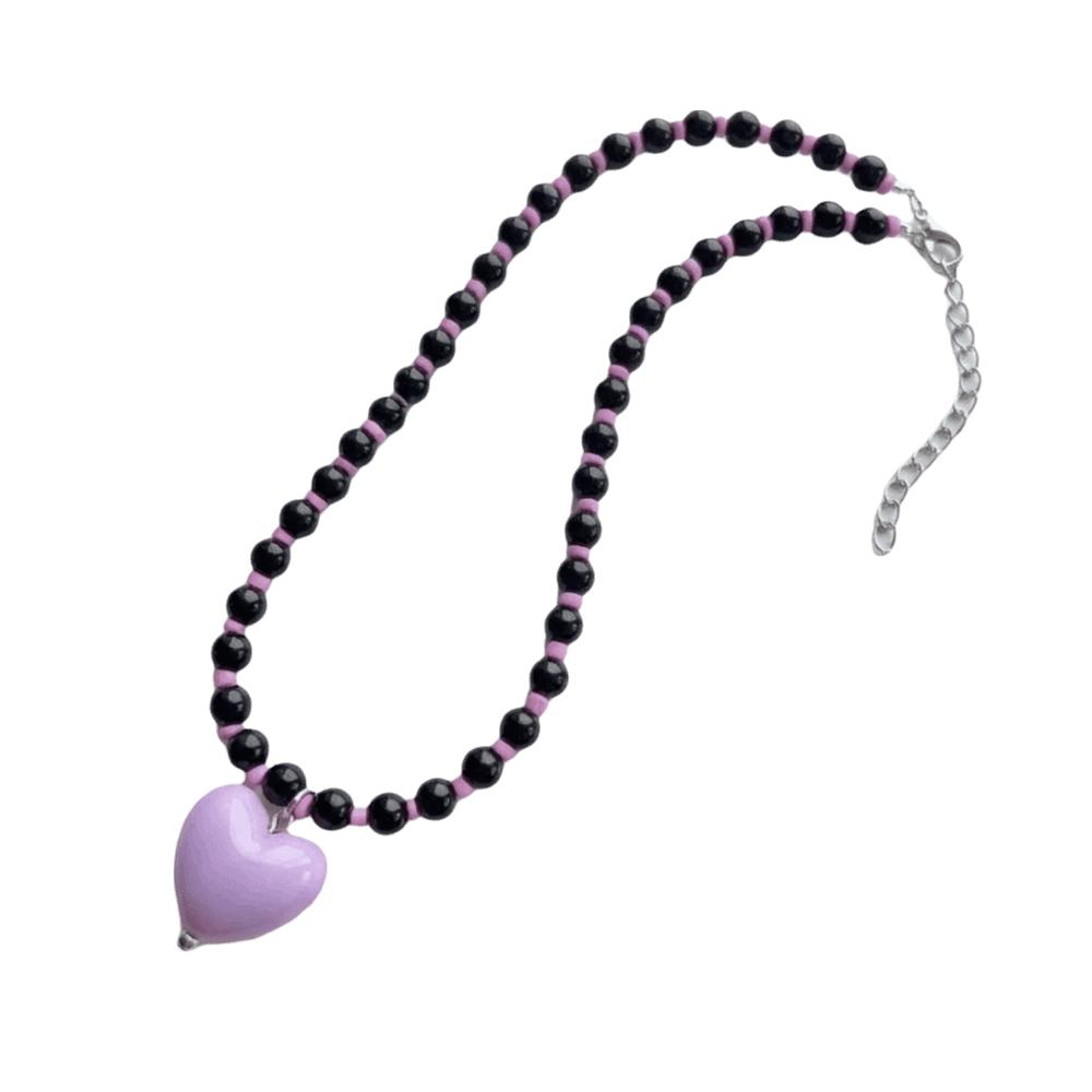 

Clavicle Chain Beaded Pendant Choker Aesthetic Y2K Necklace Fashion Heart Necklace Charms фіолетовий