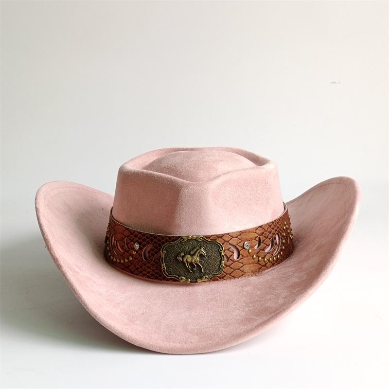 Heart Shaped Cowboy Hat Horse Head Leather Accessory Western Cowboy Hats Vintage Big-edge Gentleman Cowgirl Jazz Hat Holidays