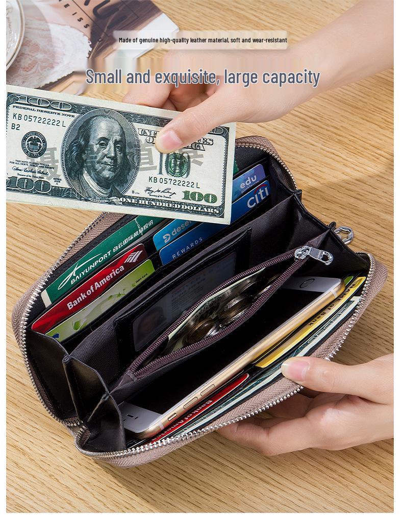 Damski portfel długi akordeonowy z prawdziwej skóry z ochroną RFID