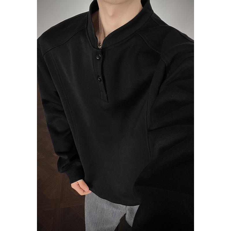 Mens Henry Collar Heavy Cotton Casual Pullover Sweatshirt Daily Wear Top