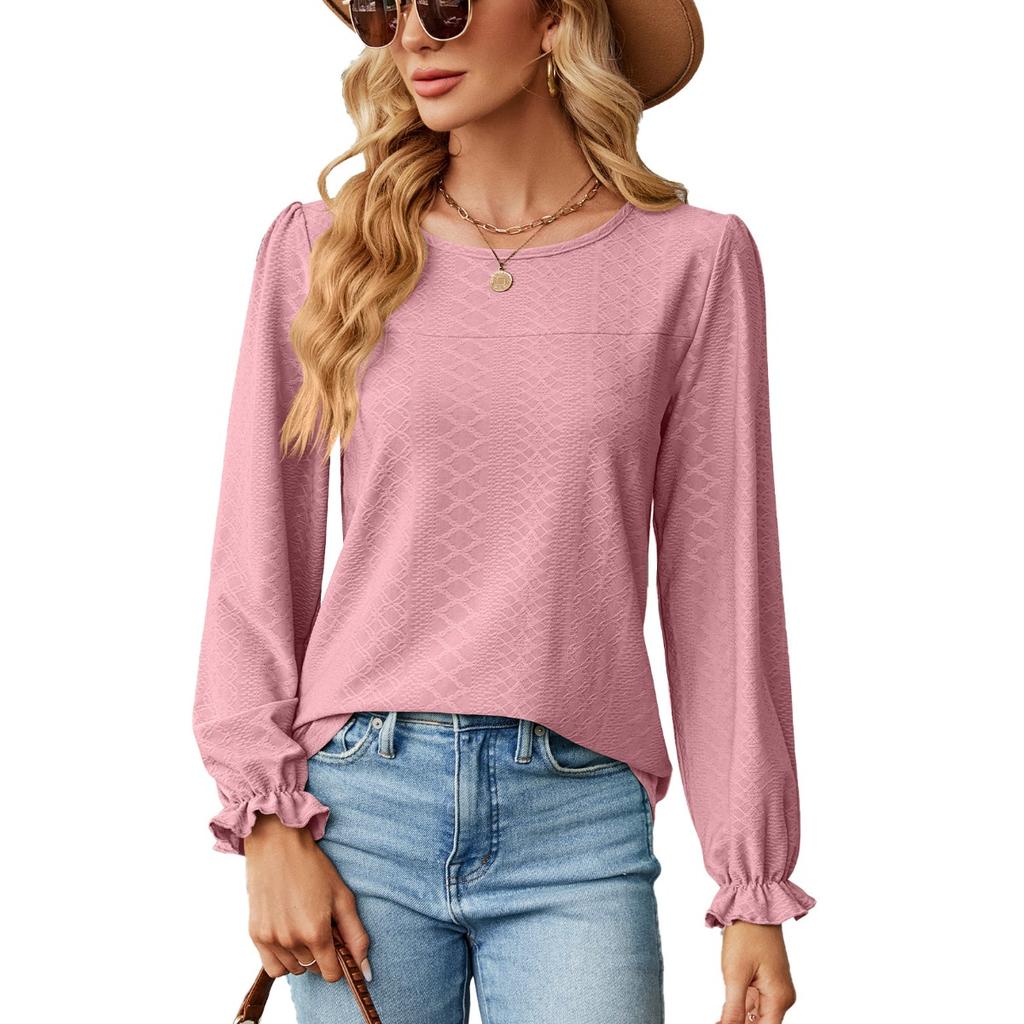 Fall Winter Women's Loose Crew Neck Long Sleeve Patchwork T-shirt Top European American Style Cross-border Casual Wear