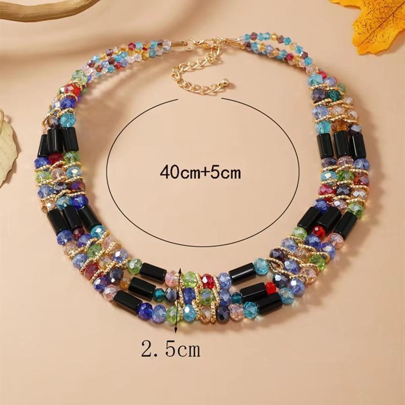 Fashion Colorful Artificial Crystal Collar Necklace Jewelry Geometric Beads Handmade Multilayer Collar Necklaces Jewelry Gift
