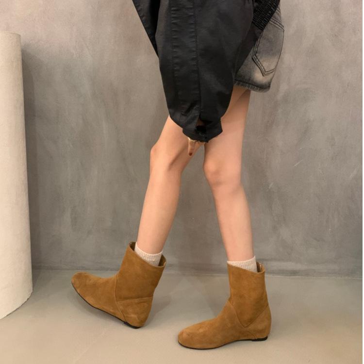Small Man Height Increasing Birkenstock Short Boots Women's Boots Autumn and Winter Casual Versatile Western Boots Pile Boots Women