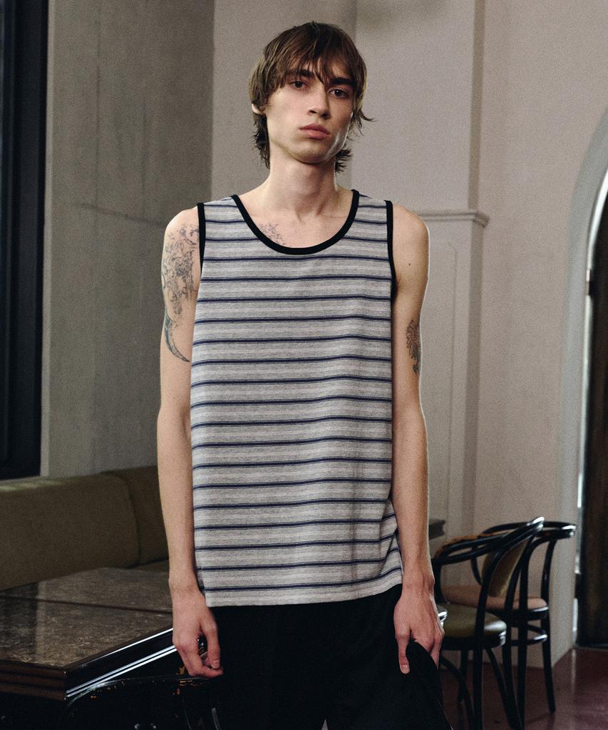 Lollingseutyudio Cotton Stripe Sleeveless Gray/Navy