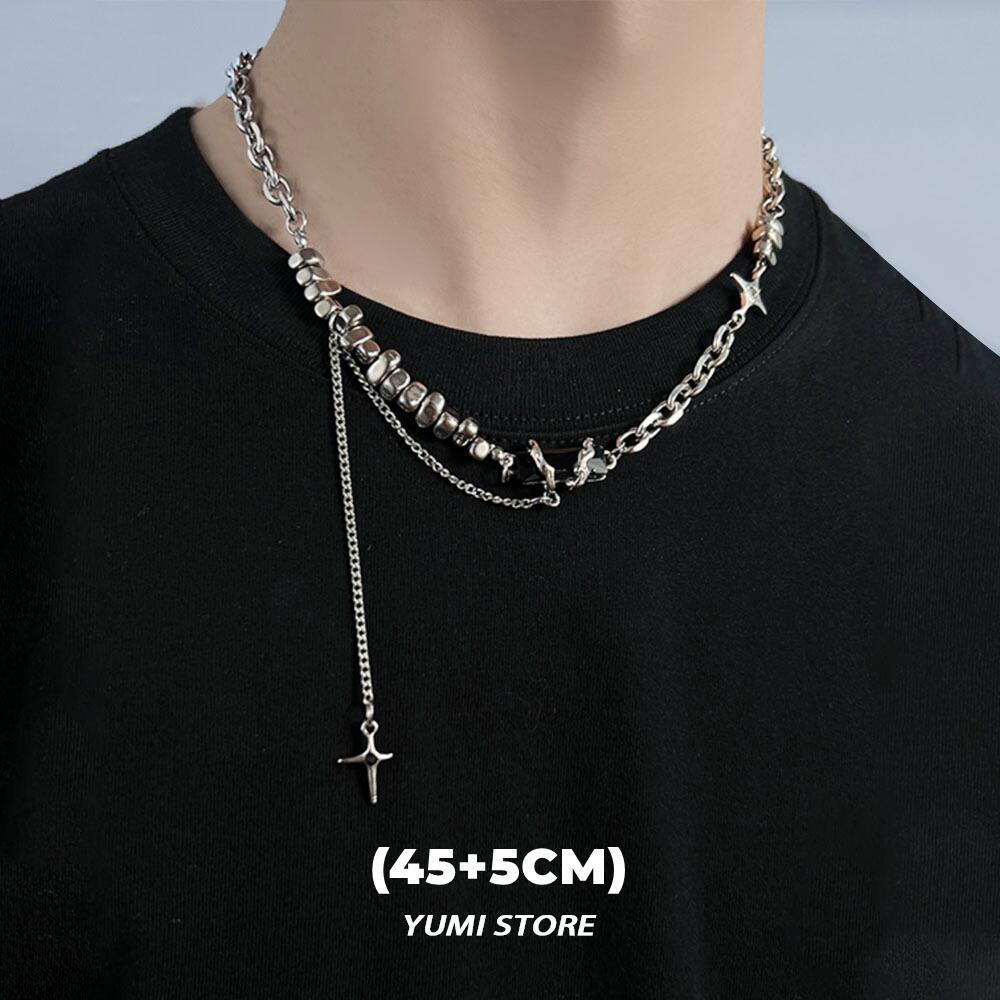 Titanium Steel Black Star Necklace For Men Women Trend Cross Pendant Collar Sweater Chain Hip Hop Kpop  Male Accessories