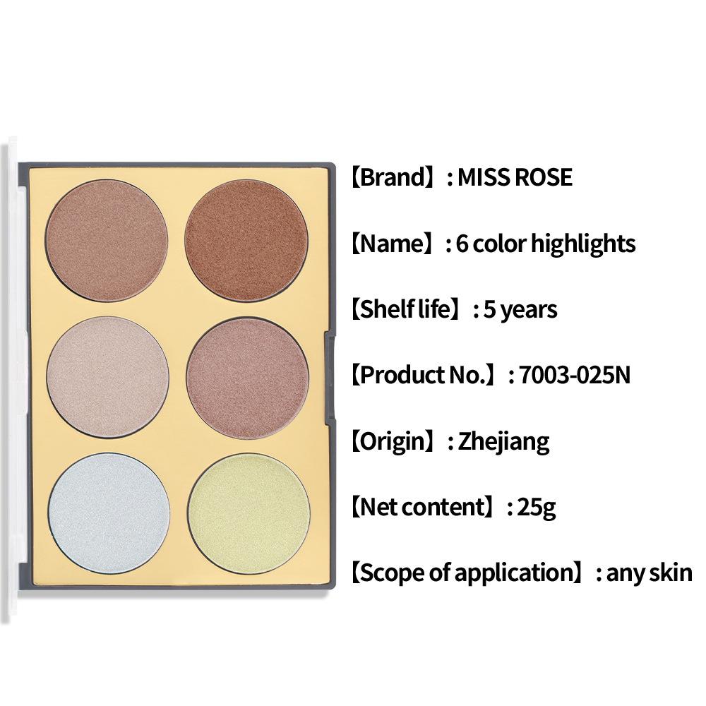 MISS ROSE 6-in-1 Exquisite Girl Highlighters Sexy Waterproof Non-removal Loaded Highlighter Glow High Lighter