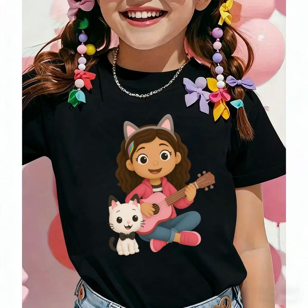 2025 Neue Sommerkleidung Mädchen Gabbys Puppenhaus T-Shirt Gabby Katzen Karneval Halloween Cosplay Kostüm