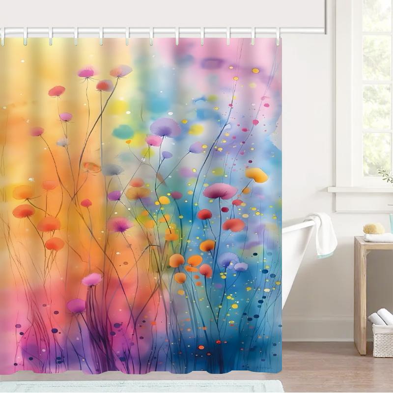 

Abstract Floral Fantasy Bath Curtain - Colorful Flowers & Dreamy Background, Waterproof Decor Adds Artistic Beauty to Bathroom W90XH180cm