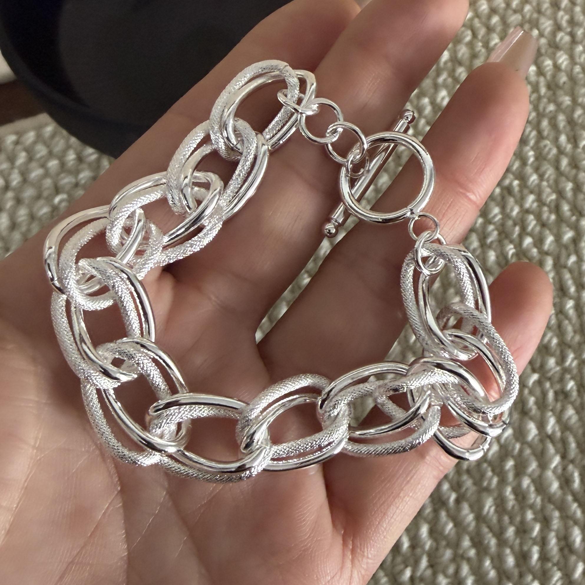 

100% Solid 925 Sterling Silver Retro Bracelet for Women Men Vintage Handmade Interware Bar Simple Bracelet Birthday Gift