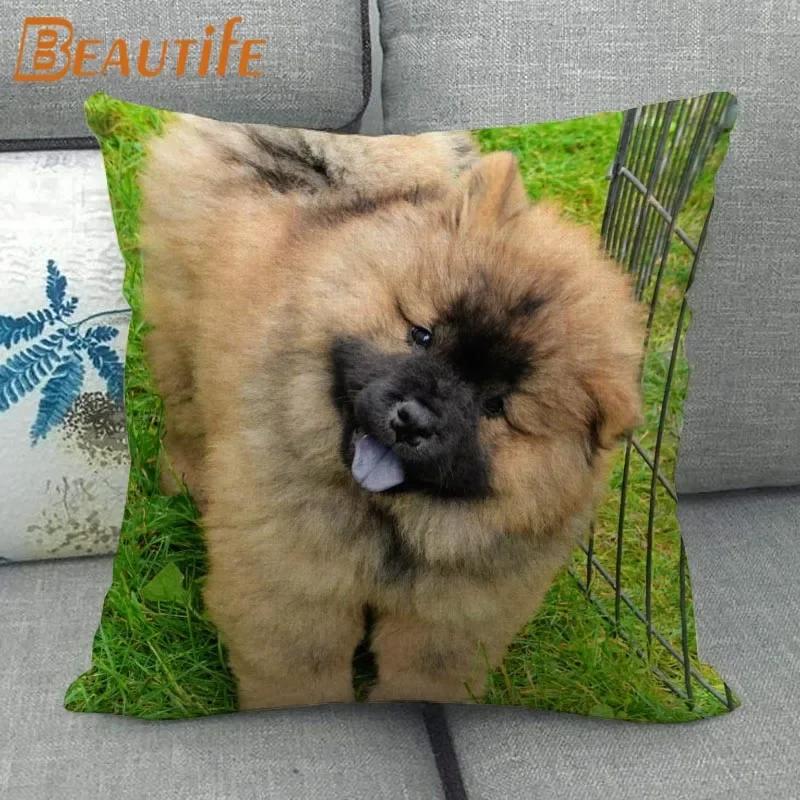 Custom Chow Chow Dog Pillowcase Cartoon Girl Wedding Decorative Cotton Linen Pillow Case For Home Pillow Cover 45X45Cm One Side