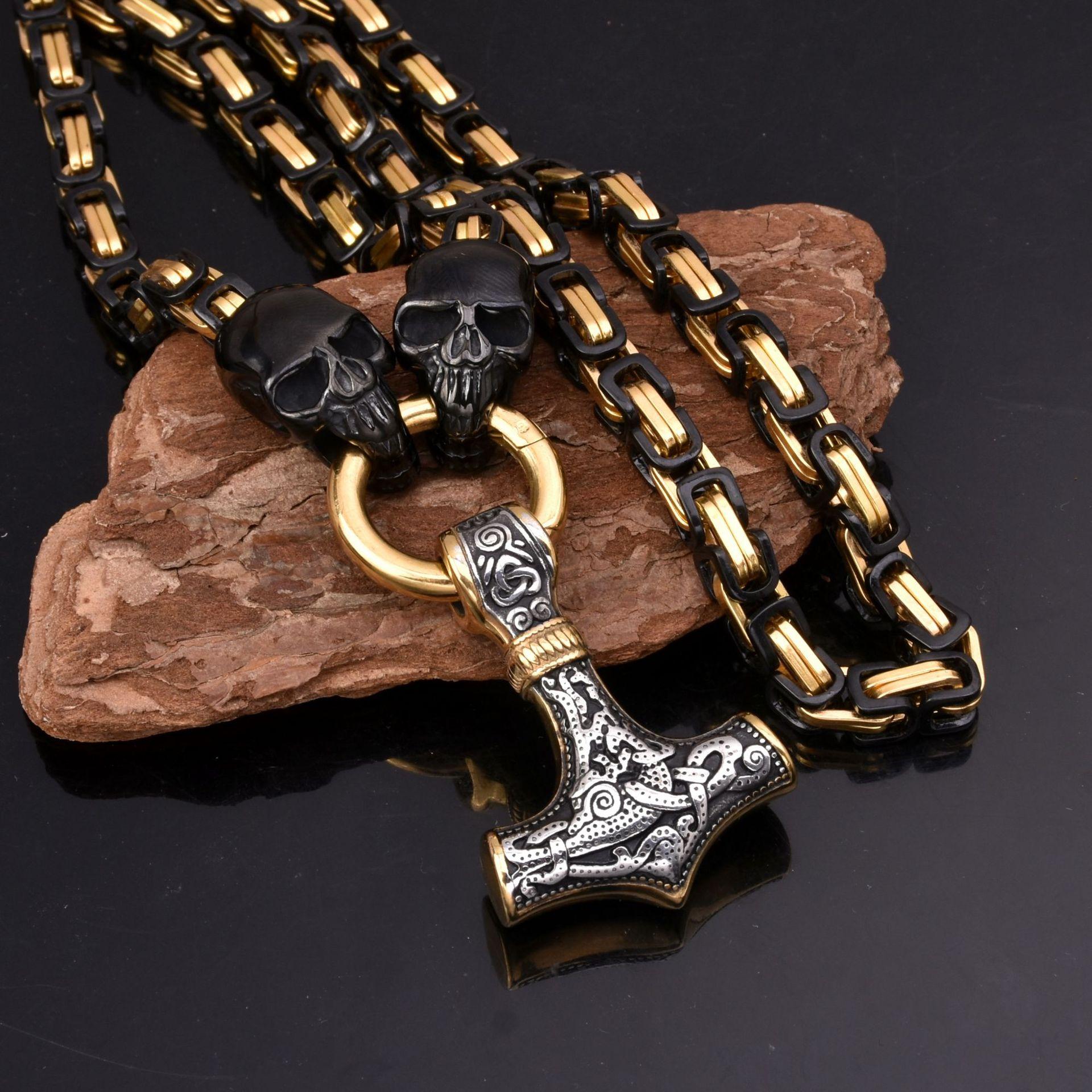 

Европейские и американские мужские мужские подвески из нержавеющей стали с подвеской в ​​виде громового молота викингов в стиле хип-хоп, панк, ожерелье с головой черепа, индивидуальность 40