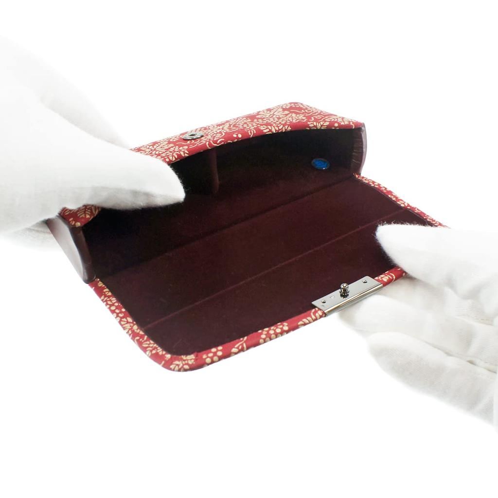 Inden H Glasses Case Deerskin Red x White Lacquer Grape Pattern [Indenya] 4206-13-120