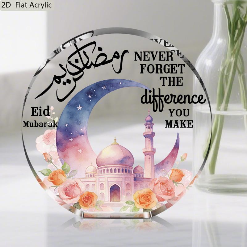 2D Flat, Islamic Ramadan Mubarak & Eid Al Adha Acrylic Decoration Plaque, Suitable for wall Decoration, porch, Room, Villa, accents Home, Hallway, or