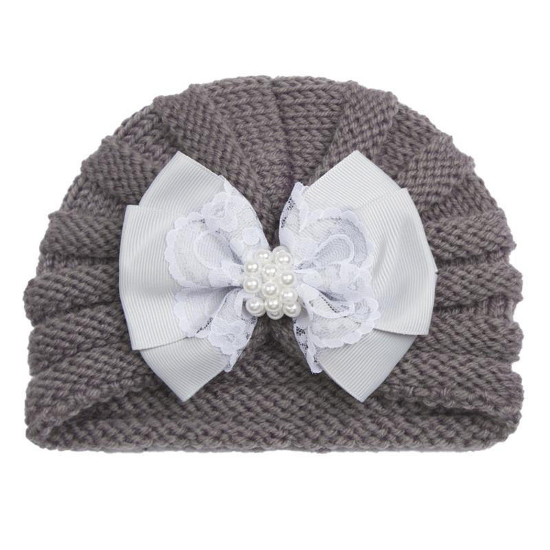 Winter new baby wool hat, children's pearl bow thermal pullover hat, baby hat