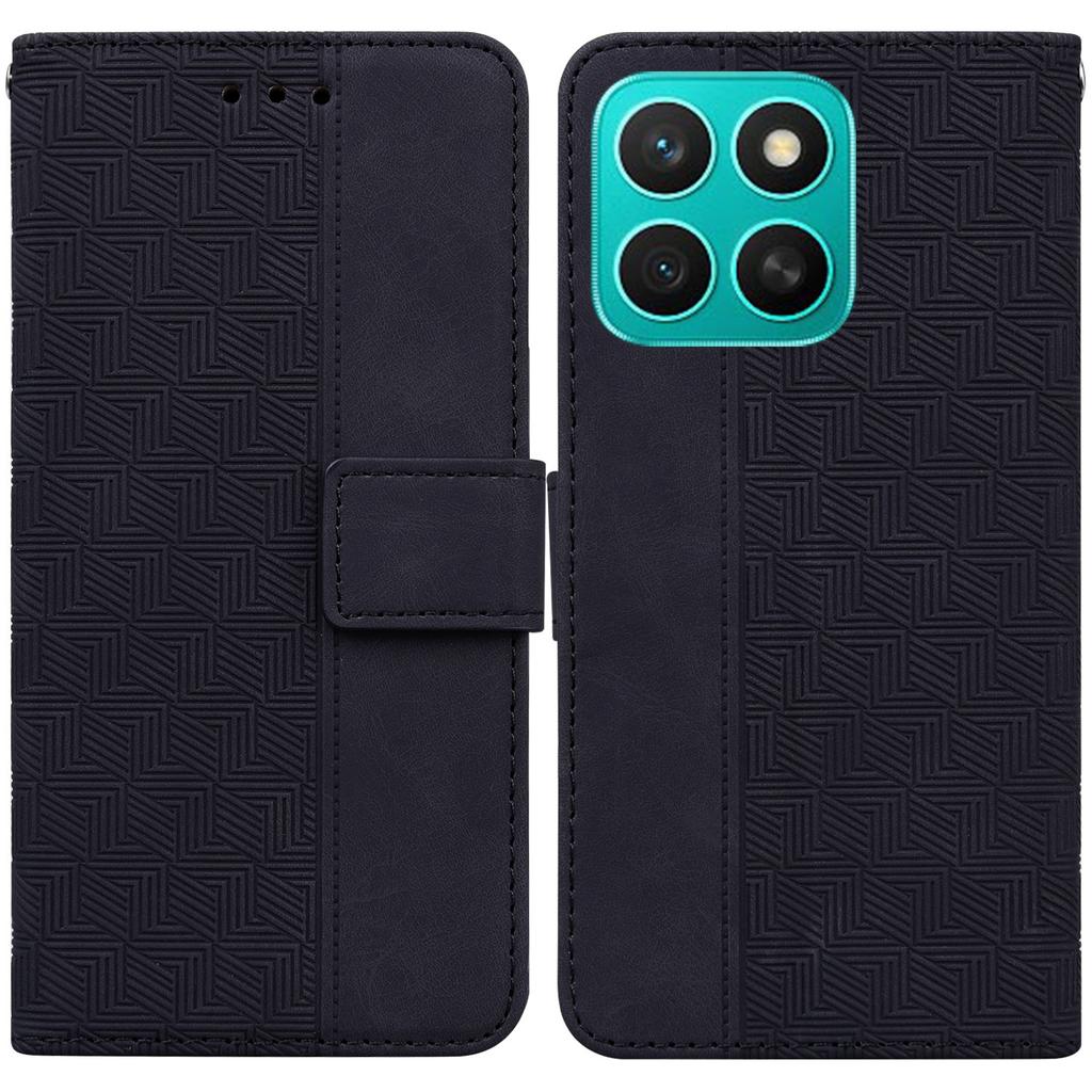 For Honor X8c 4G Case Geometry Pattern Leather Wallet Phone Cover with Wrist Strap