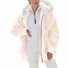 Women's Fashionable Plush Zipper Pocket Hooded Long Sleeved Loose Warm Jacket
