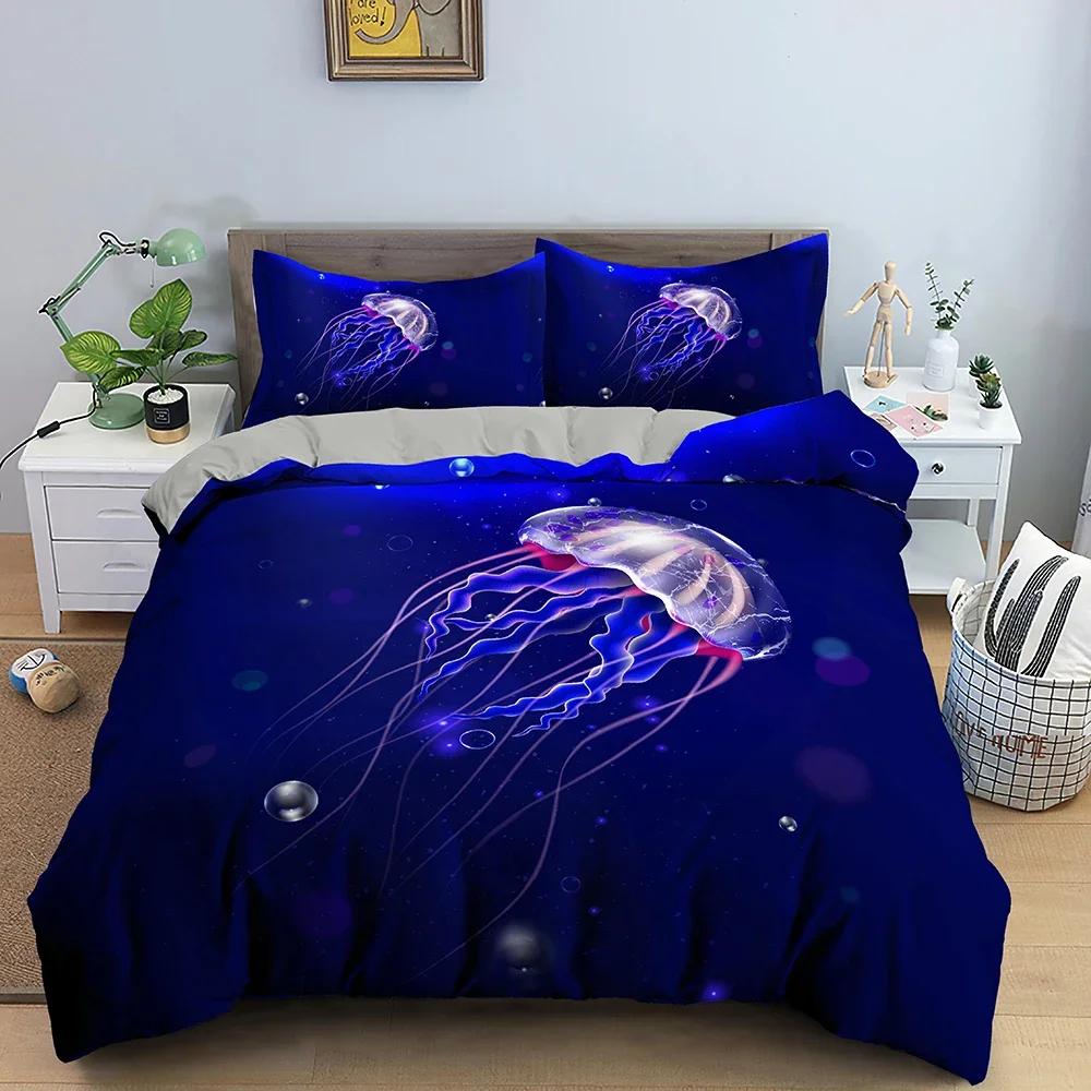 Bettwäsche-Set mit Meeresmotiven und Quallen