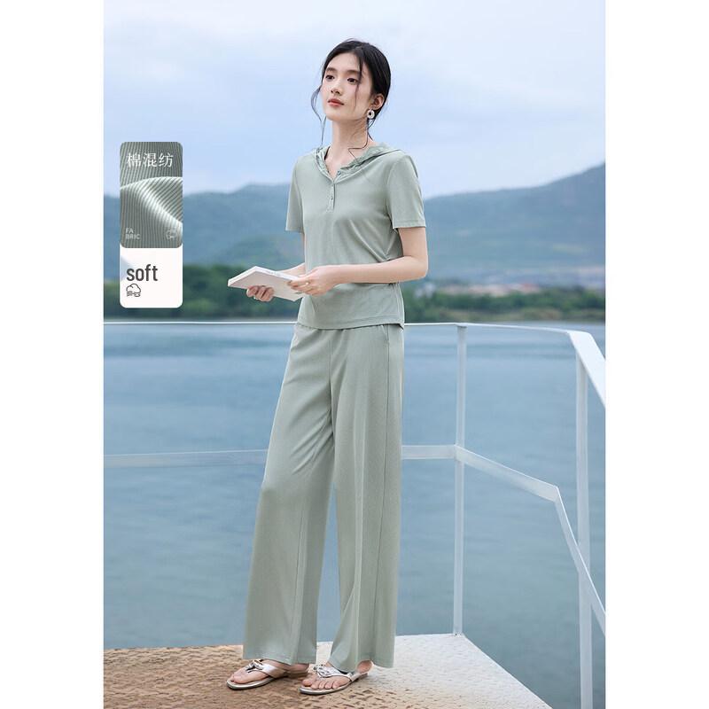 XWI Women s Hooded Ribbed Knit T-shirt & Long Pants Set S
