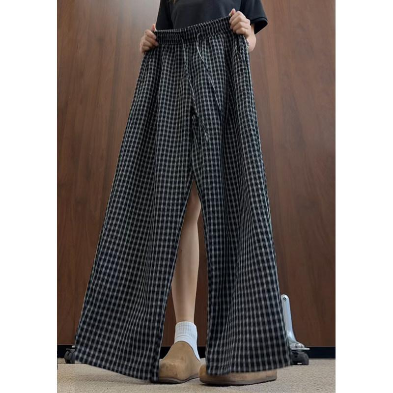 Summer new seersucker plaid casual pants thin breathable refreshing drape floor pants loose wide-leg long pants